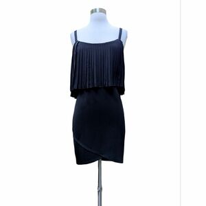 MATERIAL GIRL Dress Black Popover Pleated Chiffon Stretch Jersey Straps MEDIUM